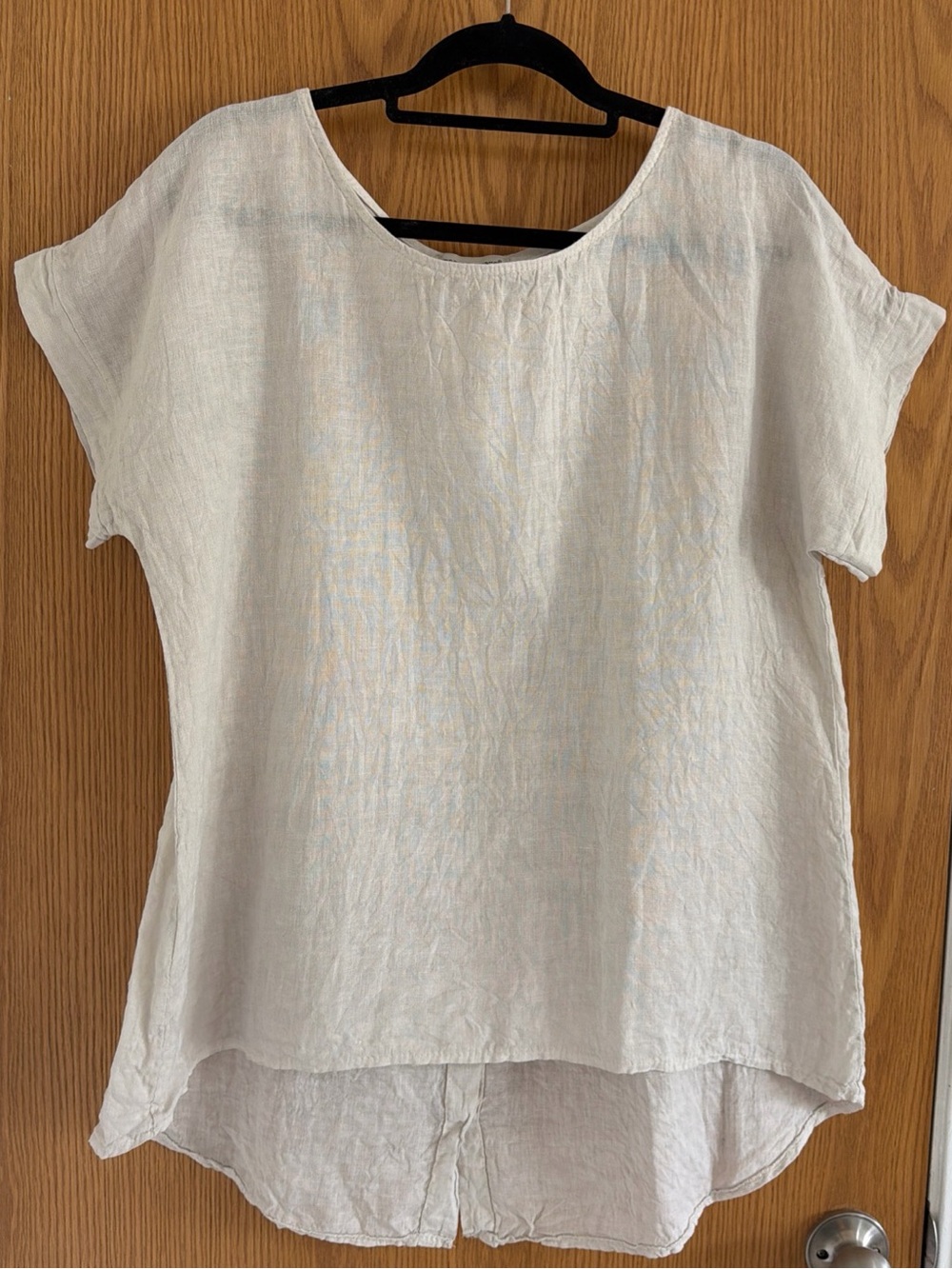Terzo Millennio Italy 100% Linen High Low Split Back Tunic Top Women’s L Beige